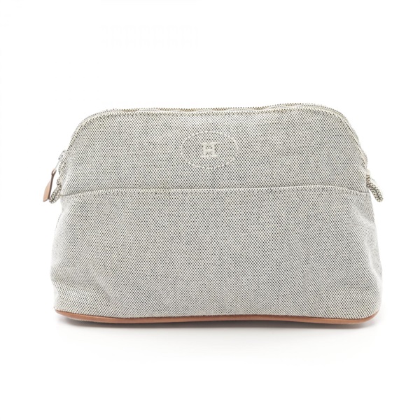 HERMES Bolide pouch MM canvas Gray Brown natural Used SHW