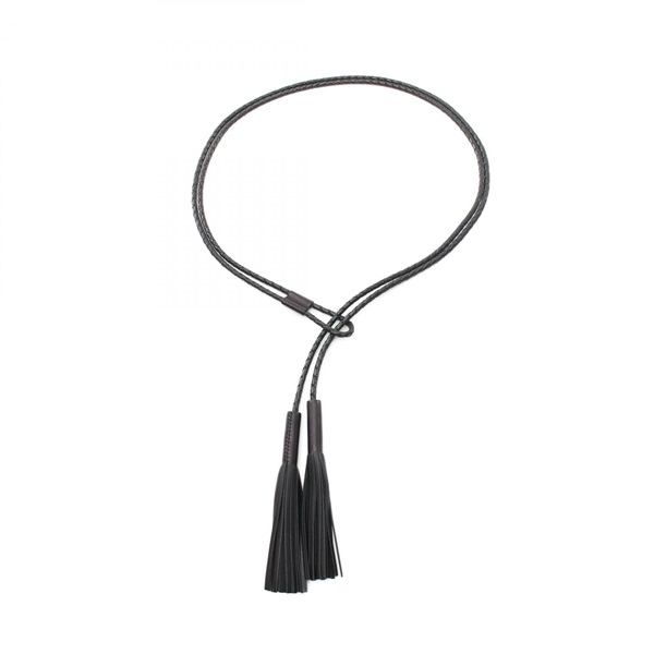 HERMES Fringe tassel belt leather Black Used Women