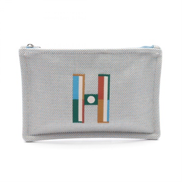 HERMES Fauve Le Corner PM Pouch bag Toile H canvas Beige Used Women SHW