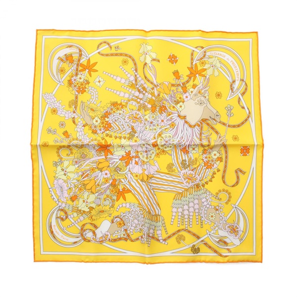 HERMES Petit Carre 45 La Danse du Printemps Scarf silk Yellow Used Women