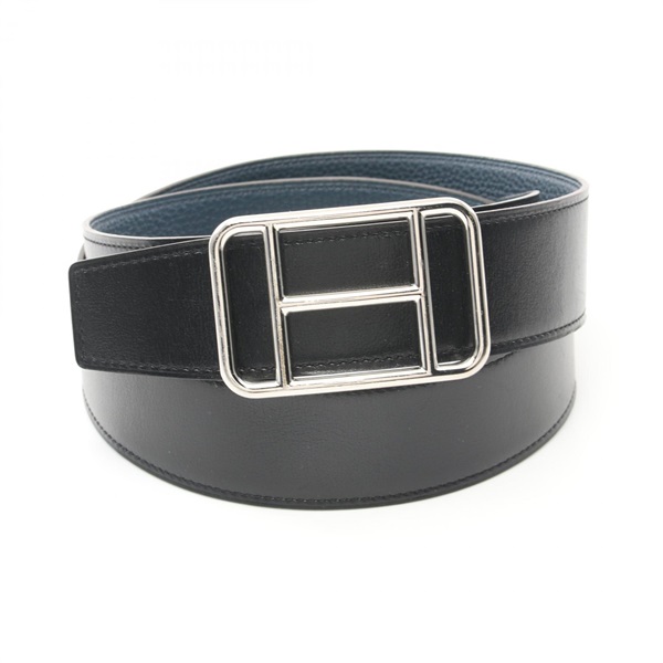 HERMES belt leather Black Navy Used mens