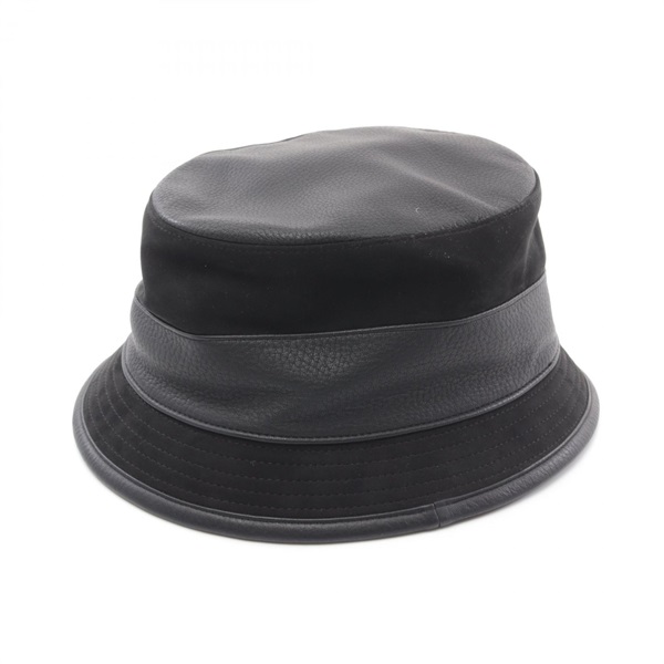 HERMES hat Suede Lamb leather Black Used Women #58