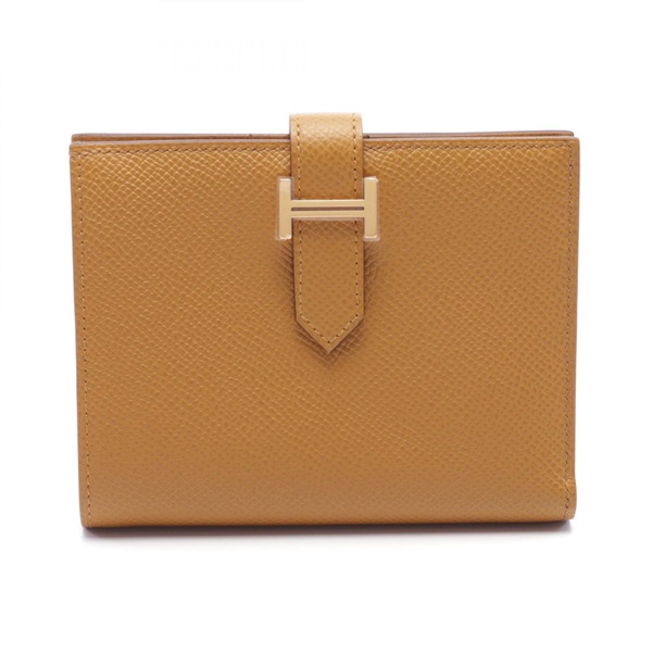 HERMES BEARN Compact Bi-fold wallet purse W Epsom Sesame Used GHW