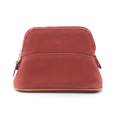 HERMES Bolide Pouch 15 Mini purse canvas Bordeaux Used SHW