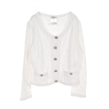 CHANEL COCO Mark button cardigan #38 knitwear P40395K02942 Rayon Nylon White