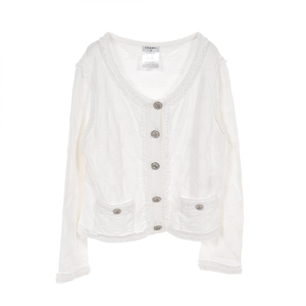 CHANEL COCO Mark button cardigan #38 knitwear P40395K02942 Rayon Nylon White