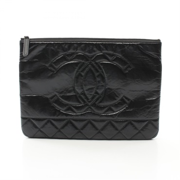 CHANEL COCO Mark Pouch moni bag leather Black Used Women GHW CC