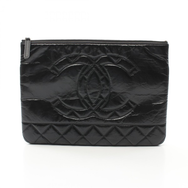 CHANEL COCO Mark Pouch moni bag leather Black Used Women GHW CC