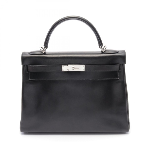 HERMES Kelly 32 Handbag Box calf leather Calfskin Black Used Women F SHW