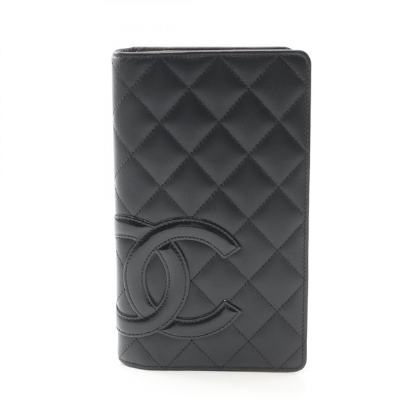 CHANEL Cambon line Bifold purse wallet A26717 Patent leather Black Used Women CC