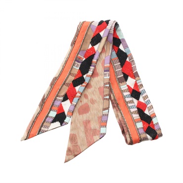 HERMES Twilly Precieux Scarf silk Brown Orange Red Black Multicolor Used Women