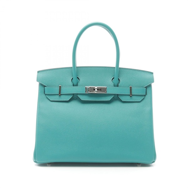 HERMES Birkin 30 Hand bag D Epsom leather Green Blue paon Used SHW
