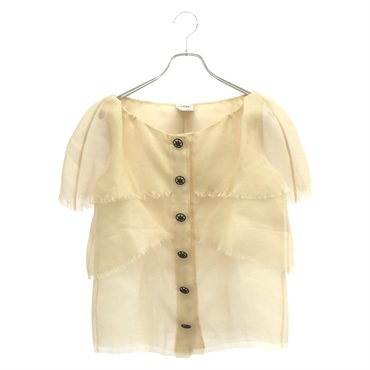 CHANEL blouse Shirts Tops P32911V23066 silk Beige Used Women size 38 CC Coco