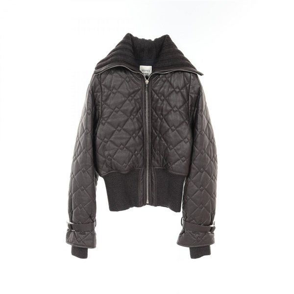 HERMES Blouson Zipped Jacket leather Brown Used Women size 34
