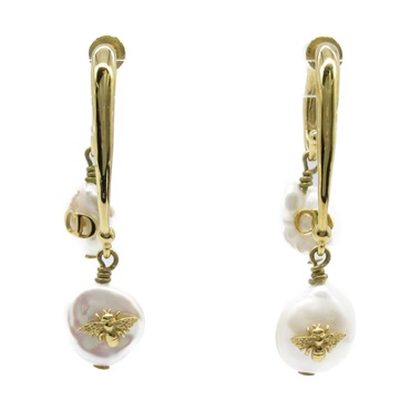 Dior Artificial pearl Pierced earrings Gold Plated White Used women CD
