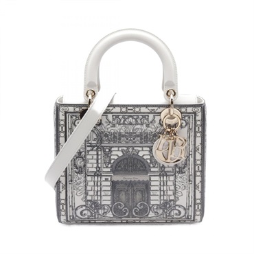 Christian Dior LADY DIOR 2way shoulder Handbag leather White Black Used