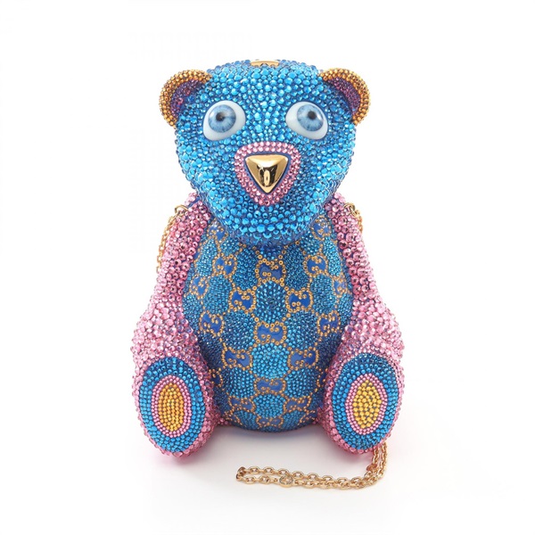 GUCCI GG Teddy Bear Shoulder Bag 741517 Swarovski Blue Multicolor Used Women