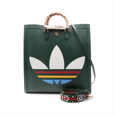 GUCCI adidas Diana Maxi Tote shoulder crossbody Bag 719289 leather Green Used