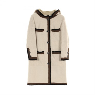 CHANEL Coat Jacket P54568 Mouton Beige Brown Black Used Women size 38