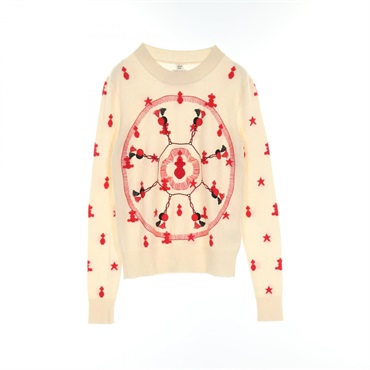 HERMES Poste et Cavalerie knit sweater cashmere Beige Red Black Used Women #36