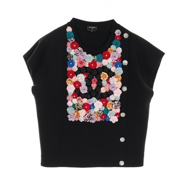 CHANEL COCO Mark Camelia knitwear sweater #36 P73052V21533 wool Black Multicolor