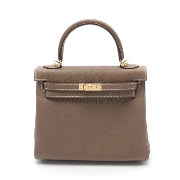 HERMES Kelly 25 Hand bag Inside stitched Togo leather Etoupe Grey Used GHW