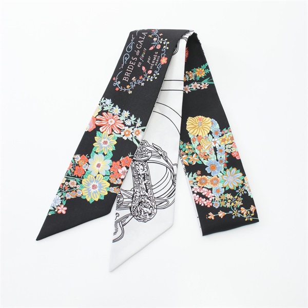 HERMES Twilly Brides de Gala en Fleurs Scarf silk Black Multicolor Used Women