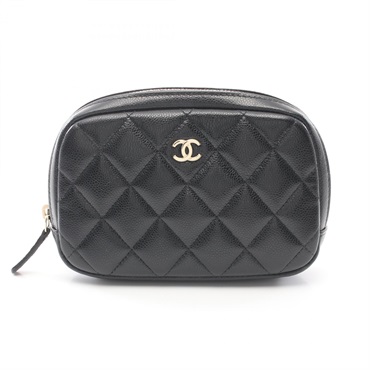 CHANEL Matelasse Pouch purse bag leather Black Used GHW