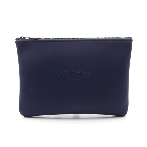 HERMES Neo Bain MM Blue Marine Pouch purse H104312M Neoprene