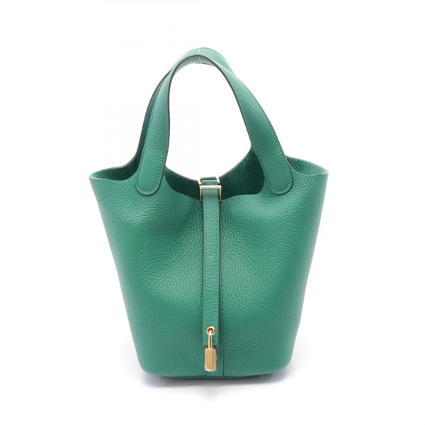 HERMES Picotin Lock PM Handbag Clemence leather Green Vert vertigo Used W GHW