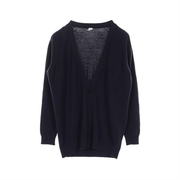 HERMES H pattern cardigan knitwear jacket wool Navy Used Women #38