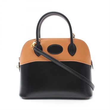 HERMES Bolide31 2way shoulder Handbag Box calf leather Black Brown Used Women G