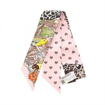 HERMES Twilly JUNGLE LOVE LOVE Scarf silk Pink Multicolor beige Used Women