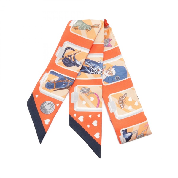 HERMES Twilly HERMES STORY Scarf silk Orange Multicolor Used Women