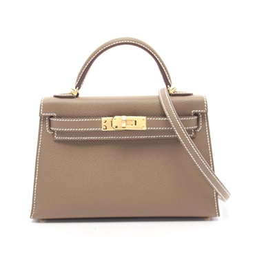 HERMES Mini Kelly 2 2way shoulder Hand bag W Epsom Etoupe Gray GHW