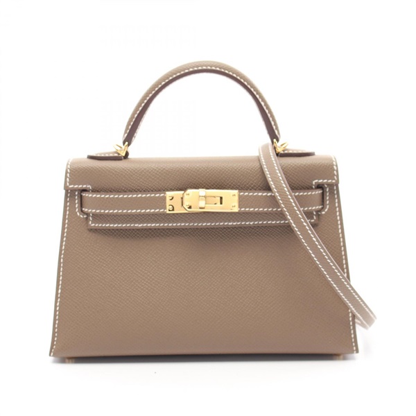 HERMES Mini Kelly 2 2way shoulder Hand bag W Epsom Etoupe Gray GHW