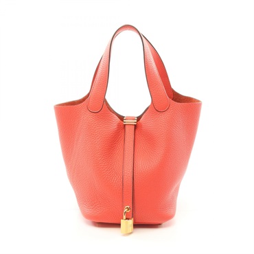 HERMES Picotin Lock PM Hand bag D Taurillon Clemence Rose pivoine Used GHW