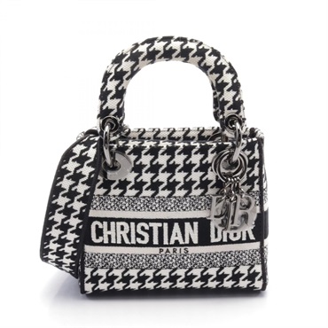 Chrisitan Dior LADY D-LITE Mini Hand shoulder crossbody tote bag canvas Black