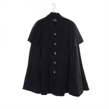 CHANEL Camelia button poncho coat P75859V67122 Viscose Black Used Women #36