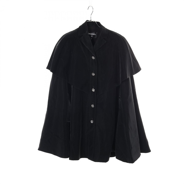 CHANEL Camelia button poncho coat P75859V67122 Viscose Black Used Women #36