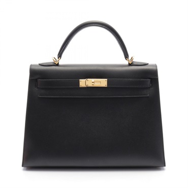 HERMES Kelly 32 Hand bag J Outside stitched Epsom Black Used GHW