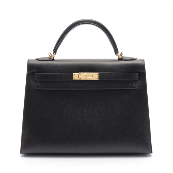 HERMES Kelly 32 Hand bag J Outside stitched Epsom Black Used GHW