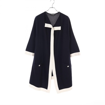 CHANEL COCO Mark button cardigan #38 P55369K07271 cashmere Navy White Used