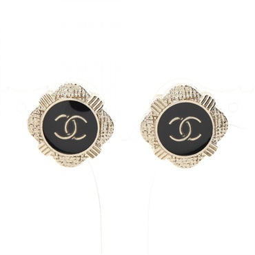 CHANEL COCO Mark Pierced earrings Gold Plated Black Used CC