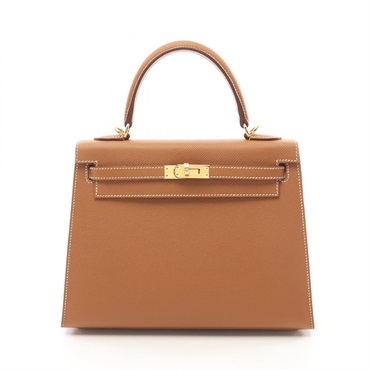 HERMES Kelly 25 Hand bag Z Outside stitched Epsom leather Brown Gold Used GHW