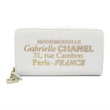 CHANEL Gabriel Do Around long wallet leather White Used Women GHW CC Coco
