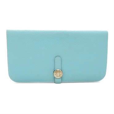 HERMES Dogon Long Blue atoll Bi-fold Long Wallet purse X Taurillon Clemence SHW