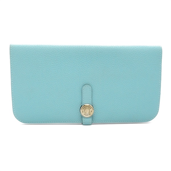 HERMES Dogon Long Blue atoll Bi-fold Long Wallet purse X Taurillon Clemence SHW