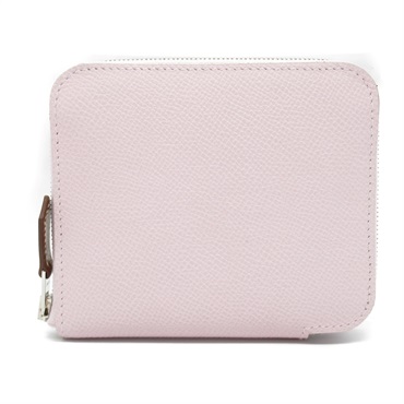 HERMES AZAP Silk Inn Compact Round wallet Epsom leather mauve pail Used W SHW
