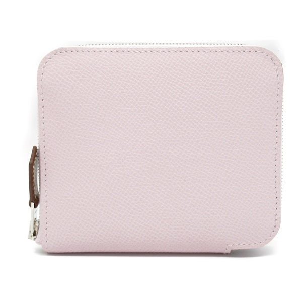 HERMES AZAP Silk Inn Compact Round wallet Epsom leather mauve pail Used W SHW